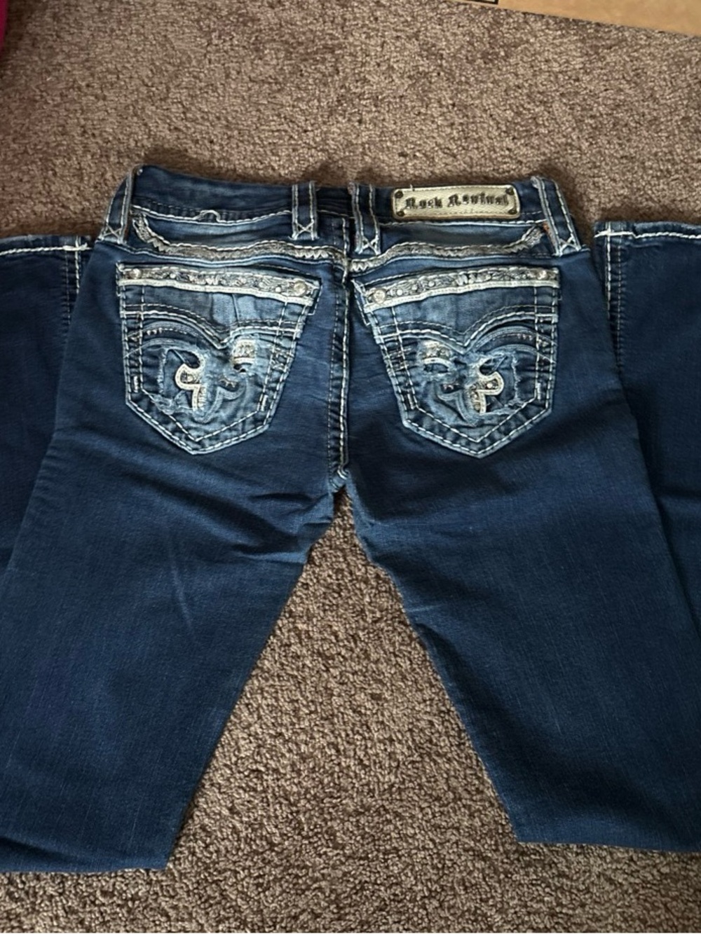 Rock Revival Women's Dark Blue Embroidered Back Pocket Bootcut Jeans